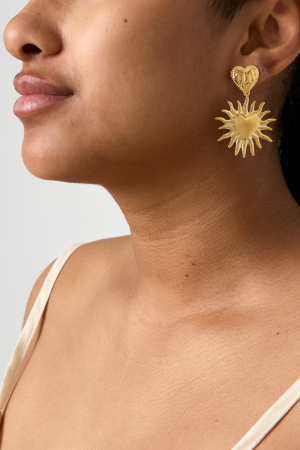Boucles D'Oreilles En Forme De Cœur Avec Soleil Suspendu h5 Image3