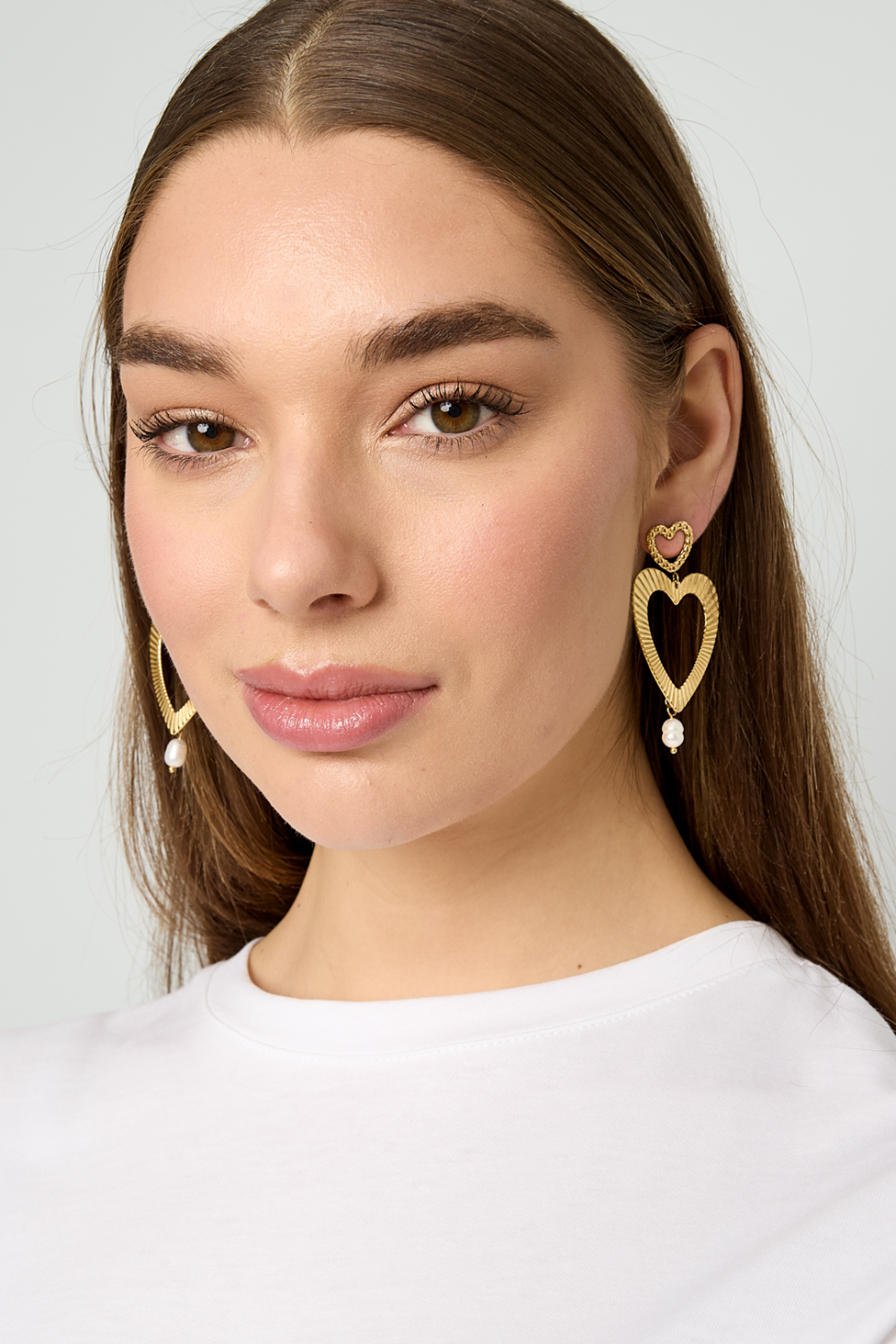Boucles D'Oreilles Pendantes En Acier Inoxydable En Forme De Cœur, Collection Décontractée Et Simple Pour Femmes h5Image2