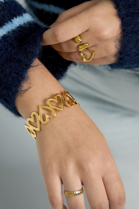 Bracelets manchettes en acier inoxydable, style cœur, décontracté, simple, pour femme 2