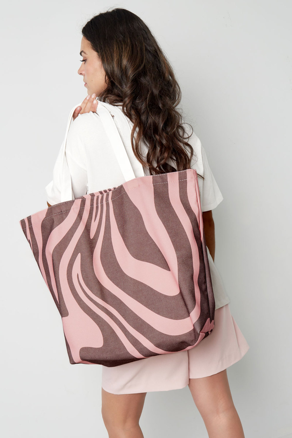 Cabas En Toile Imprimé Zèbre - Marron Rose Image2