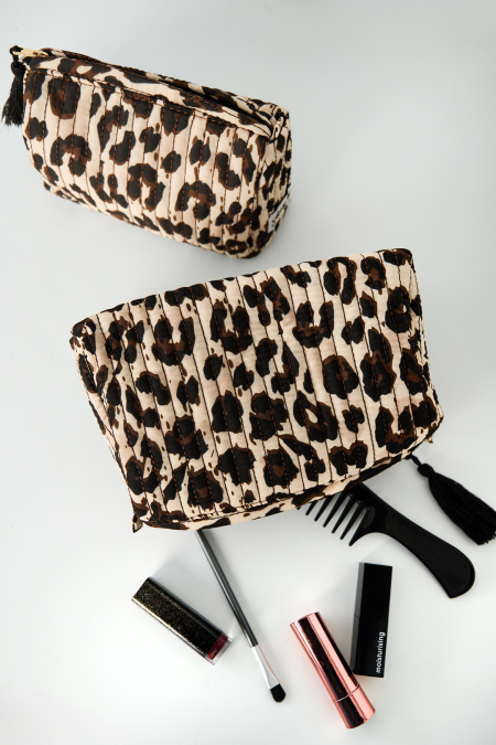 Trousses de maquillage en polyester imprimé léopard, accessoires quotidiens 2