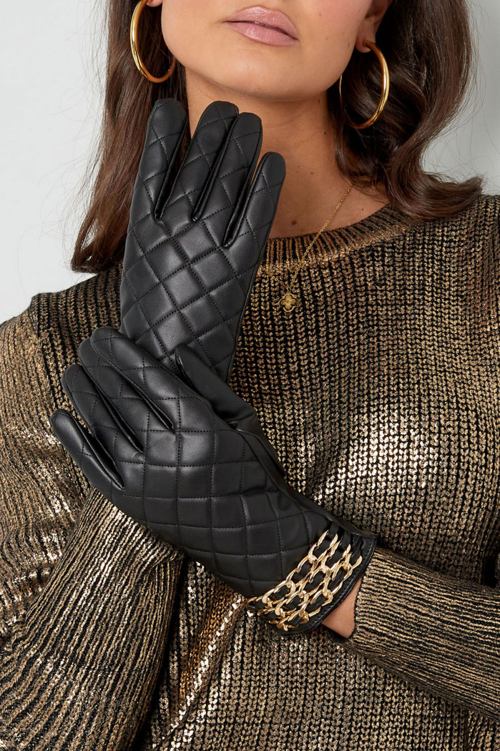 Gants À Carreaux Avec Chaîne - Marron Image2