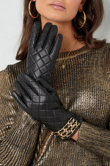 Gants à carreaux avec chaîne - marron 2
