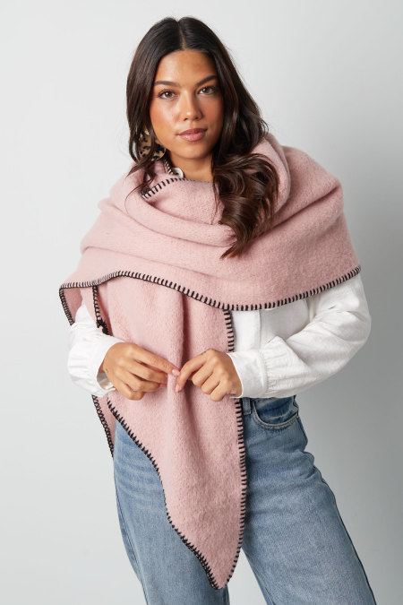Echarpe d'hiver uni avec surpiqûres noires - marron