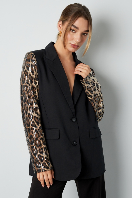 Ensemble de Costume Femme en Polyester Blazer à Manches Imprimé Léopard Paillettes