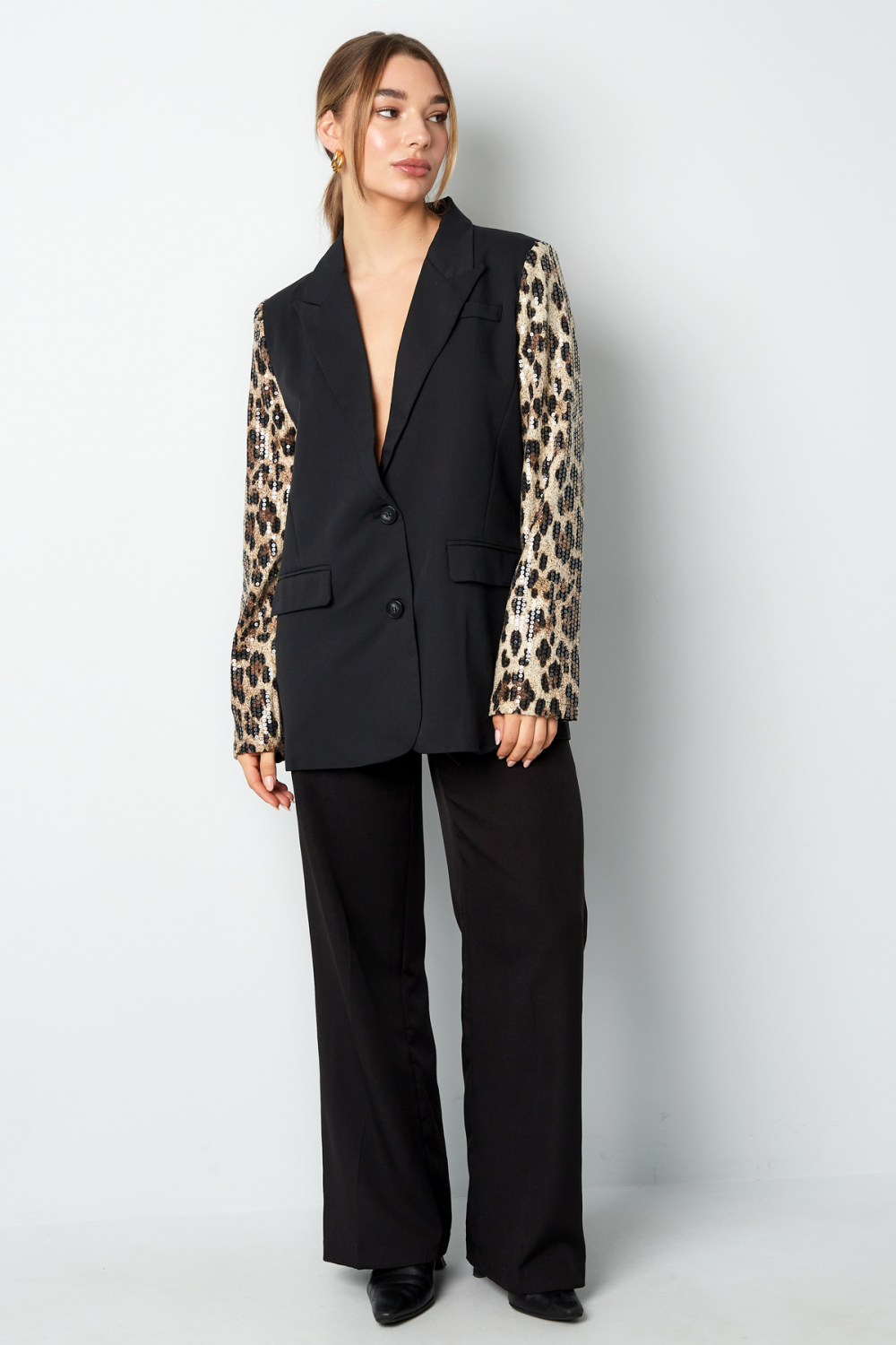 Ensemble De Costume Femme En Polyester Blazer À Manches Imprimé Léopard Paillettes Image6