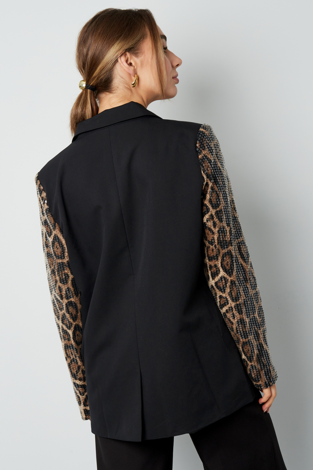 Ensemble De Costume Femme En Polyester Blazer À Manches Imprimé Léopard Paillettes Image8