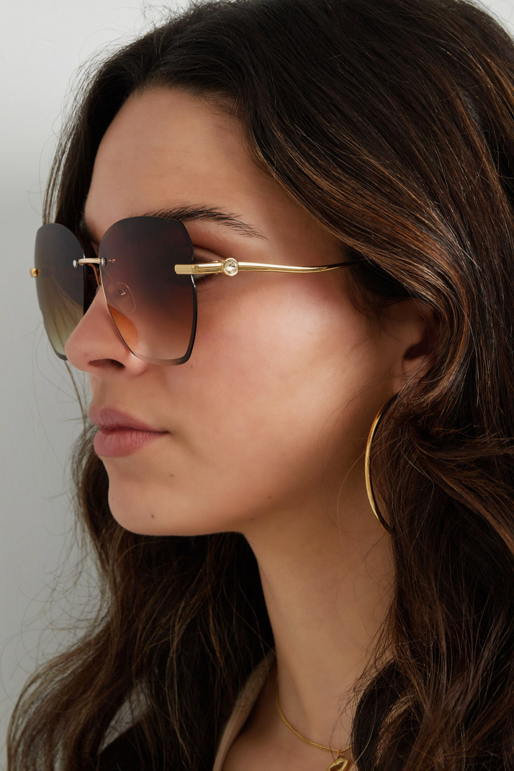 Lunettes De Soleil Tendance En Métal Doré - Marron Image3