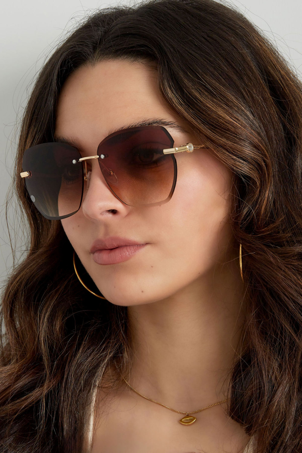 Lunettes De Soleil Tendance En Métal Doré - Marron Image2