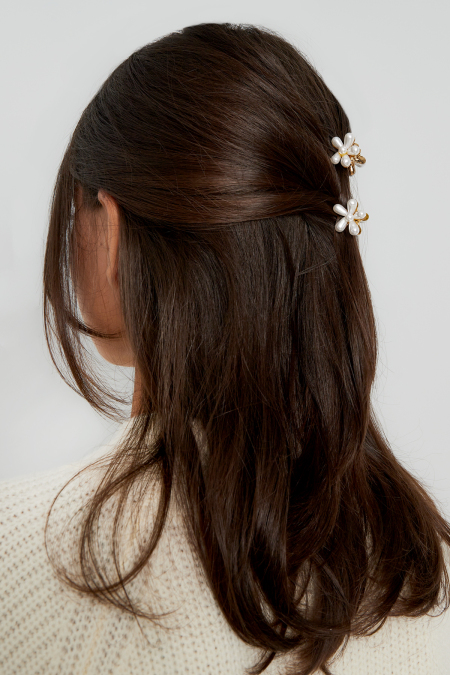 Barrette à cheveux fleur de perle - Couleur or blanc 2