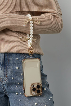 Cordon Téléphonique En Perles Bowtiful - Couleur Or Blanc h5 Image2