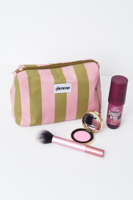 Trousse de maquillage grandes rayures - Rose vert 2