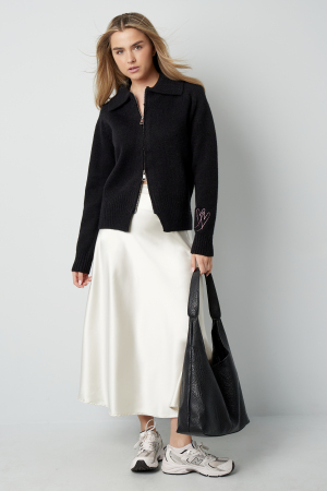 Tricot Mélange De Laine Femme Cardigan À Glissière Col Montant h5 Image8
