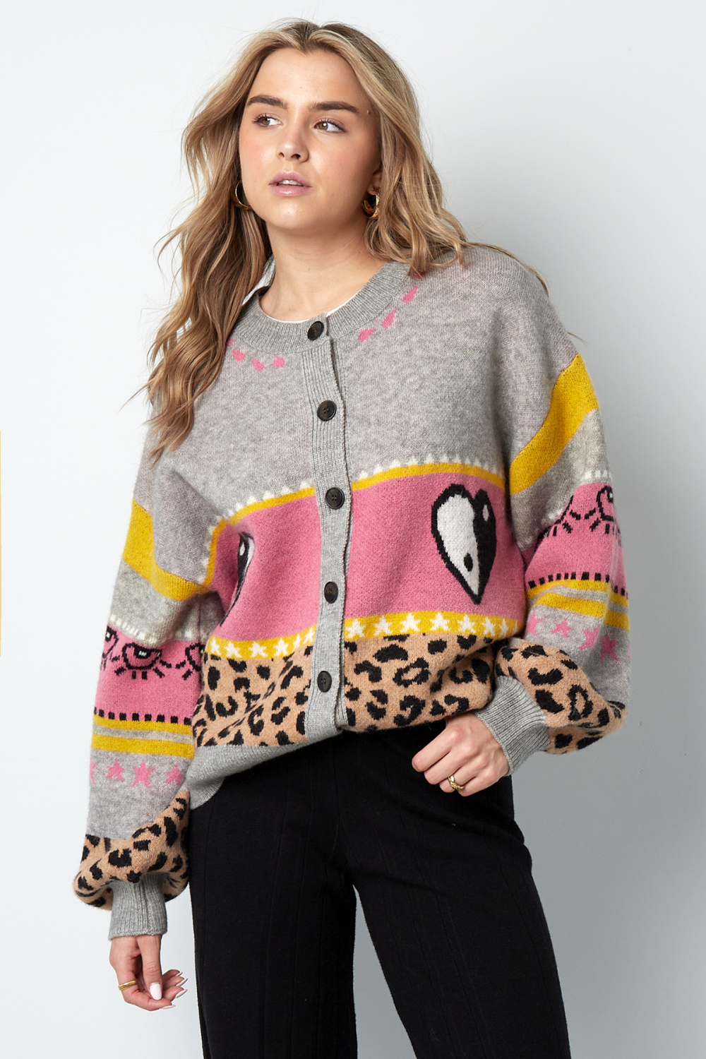 Cardigan Tricoté Mélange De Laine Femme Coupe Oversized Design Imprimé Image6