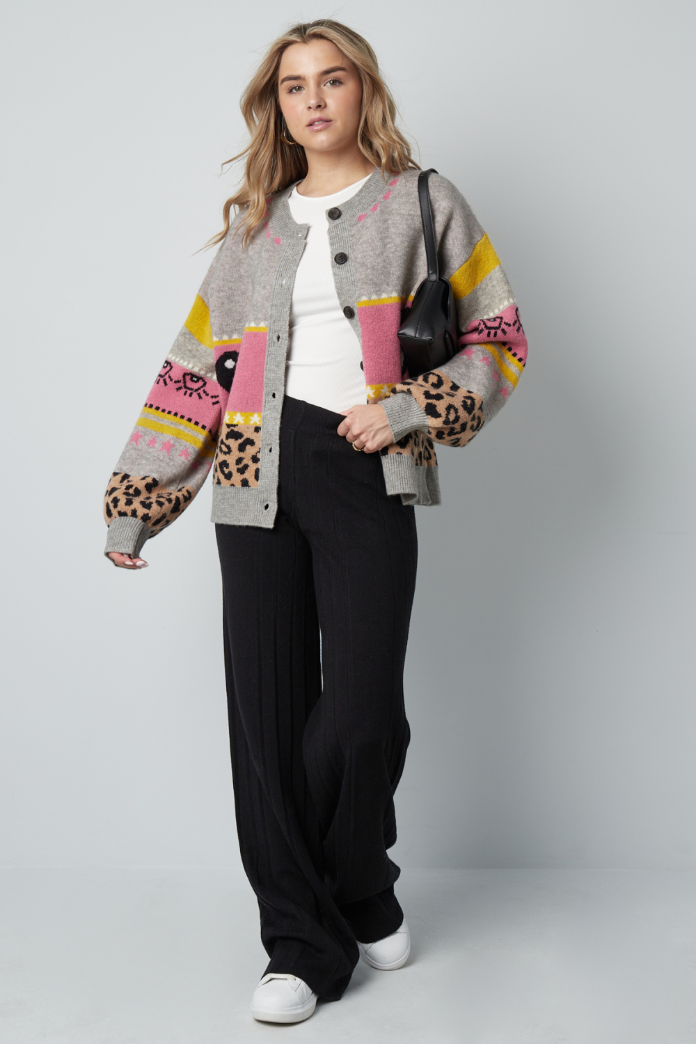 Cardigan Tricoté Mélange De Laine Femme Coupe Oversized Design Imprimé Image9