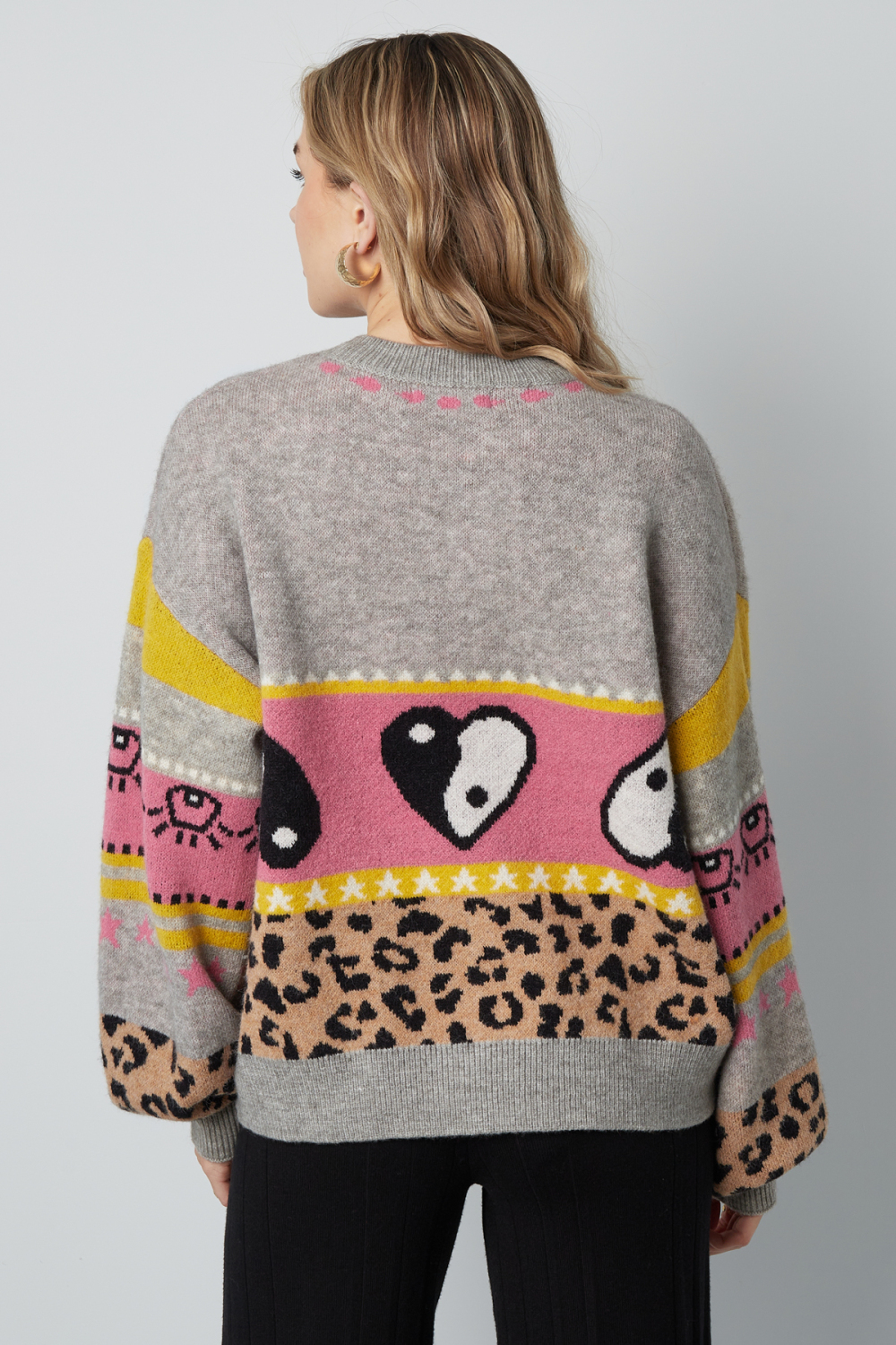 Cardigan Tricoté Mélange De Laine Femme Coupe Oversized Design Imprimé Image12