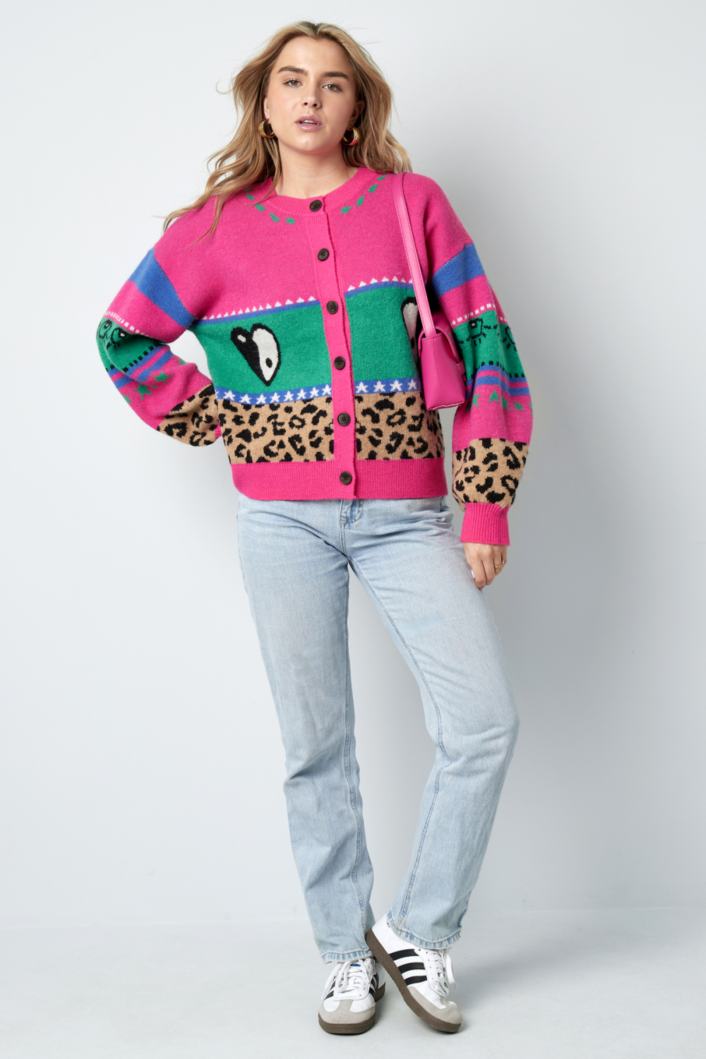Cardigan Tricoté Mélange De Laine Femme Coupe Oversized Design Imprimé Image7