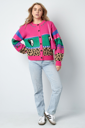 Cardigan Tricoté Mélange De Laine Femme Coupe Oversized Design Imprimé h5 Image7
