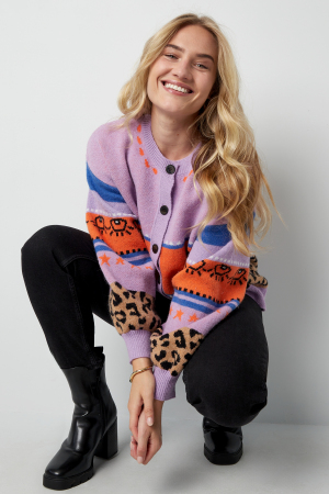 Cardigan Tricoté Mélange De Laine Femme Coupe Oversized Design Imprimé h5 Image8