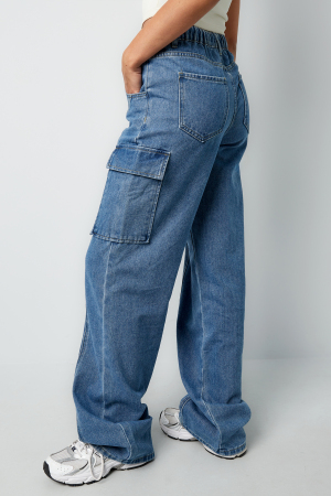 Coton Tissé Pantalon Droit Femme Décontracté Couleur Unie Indigo Moyen h5 Image6
