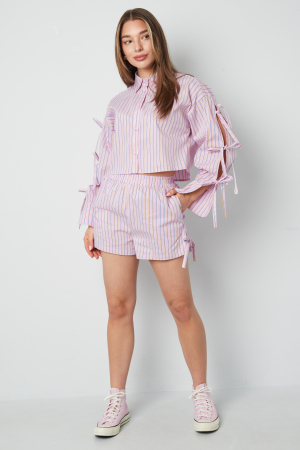 Coton Tissé Chemise Femme Printemps/Été Rayée Manches À Nœuds h5 Image5