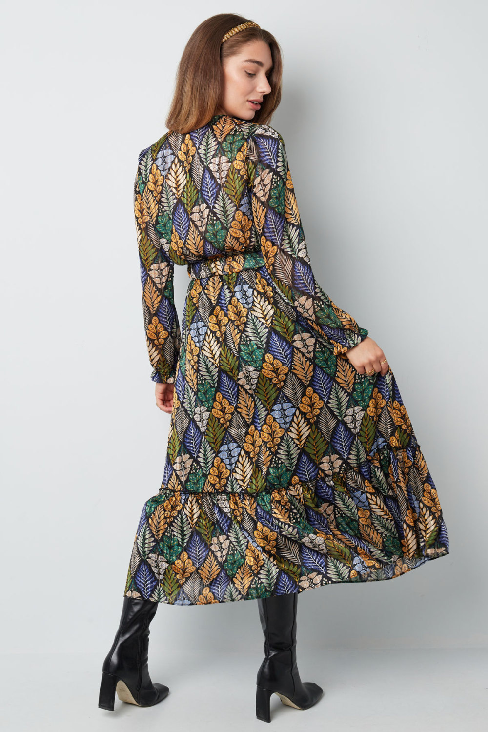 Maxi Robe Imprimé Automne Beige Multi h5Image7