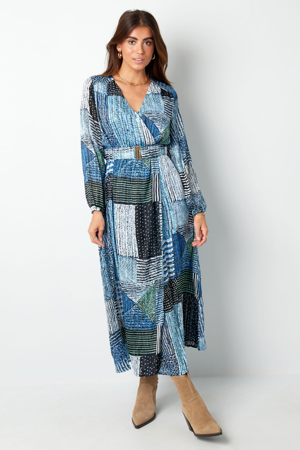 Robe Maxi Femme En Polyester Style Wrap Design Patchwork h5Image2