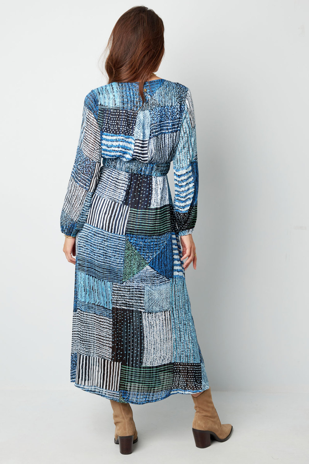 Robe Maxi Femme En Polyester Style Wrap Design Patchwork h5Image4