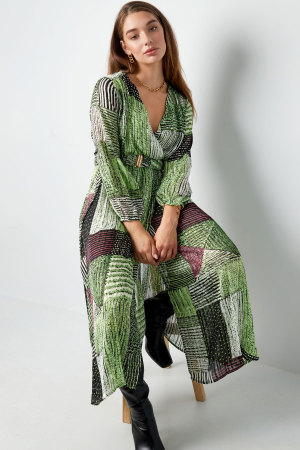 Robe Maxi Femme En Polyester Style Wrap Design Patchwork h5 Image5