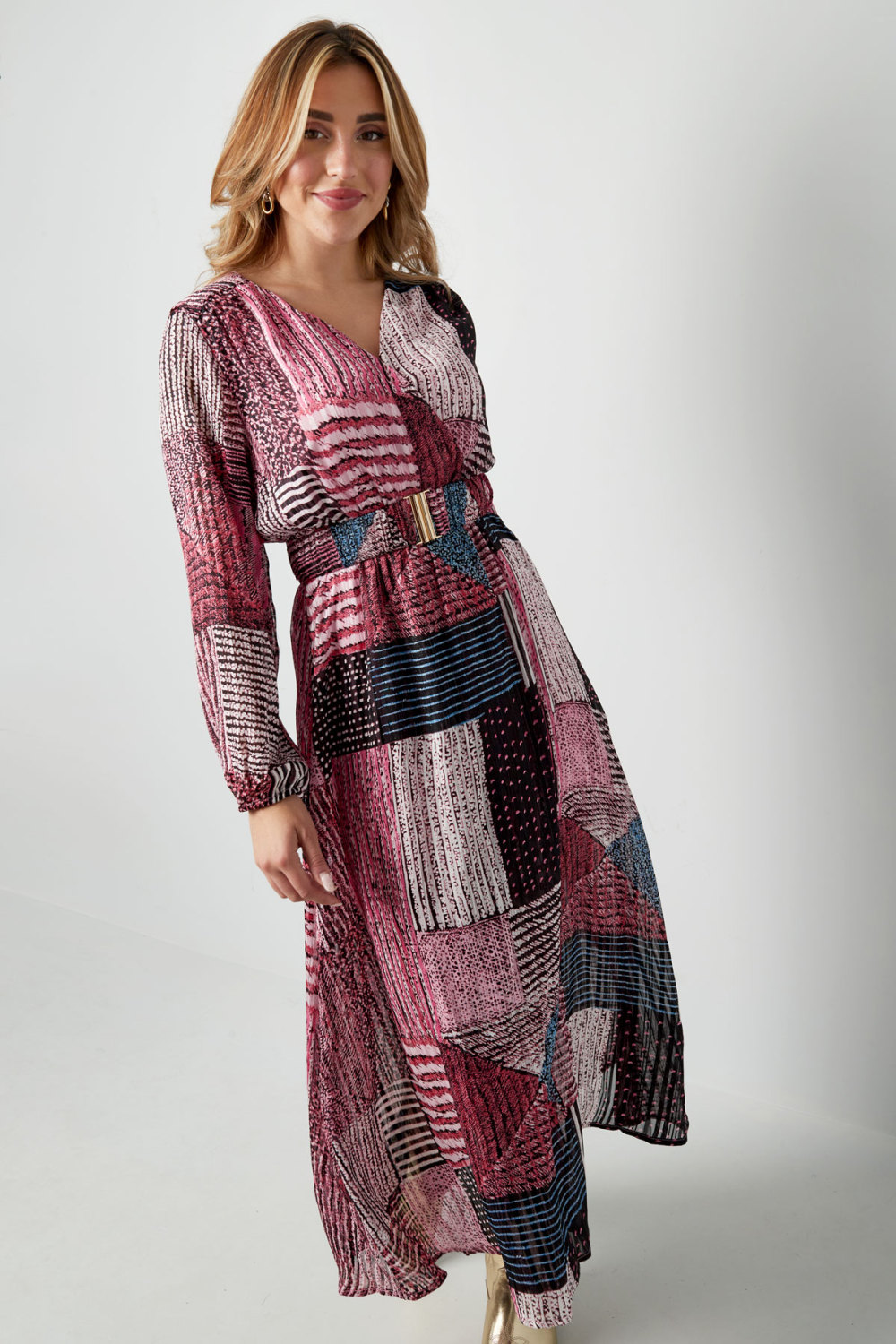Robe Maxi Femme En Polyester Style Wrap Design Patchwork h5Image7