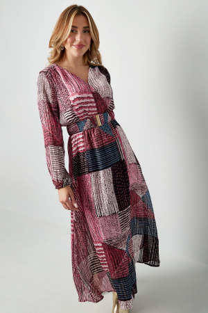 Robe Maxi Femme En Polyester Style Wrap Design Patchwork h5 Image7