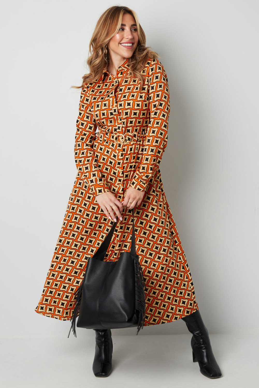 Robe Maxi Femme En Polyester Imprimé Géométrique Fente Haute Image4