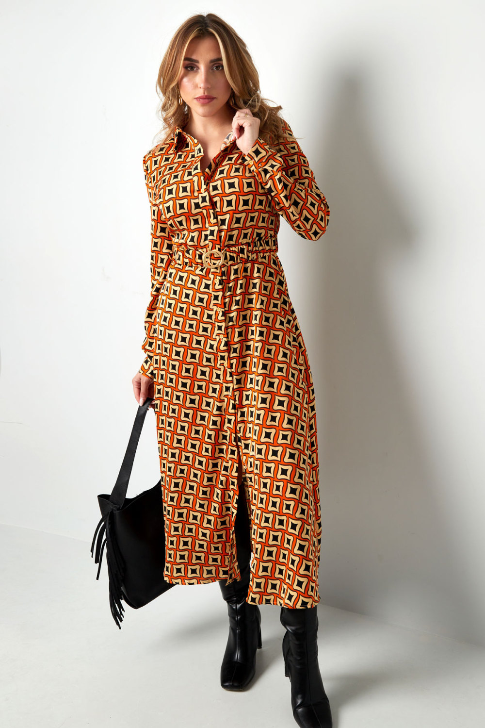 Robe Maxi Femme En Polyester Imprimé Géométrique Fente Haute Image6