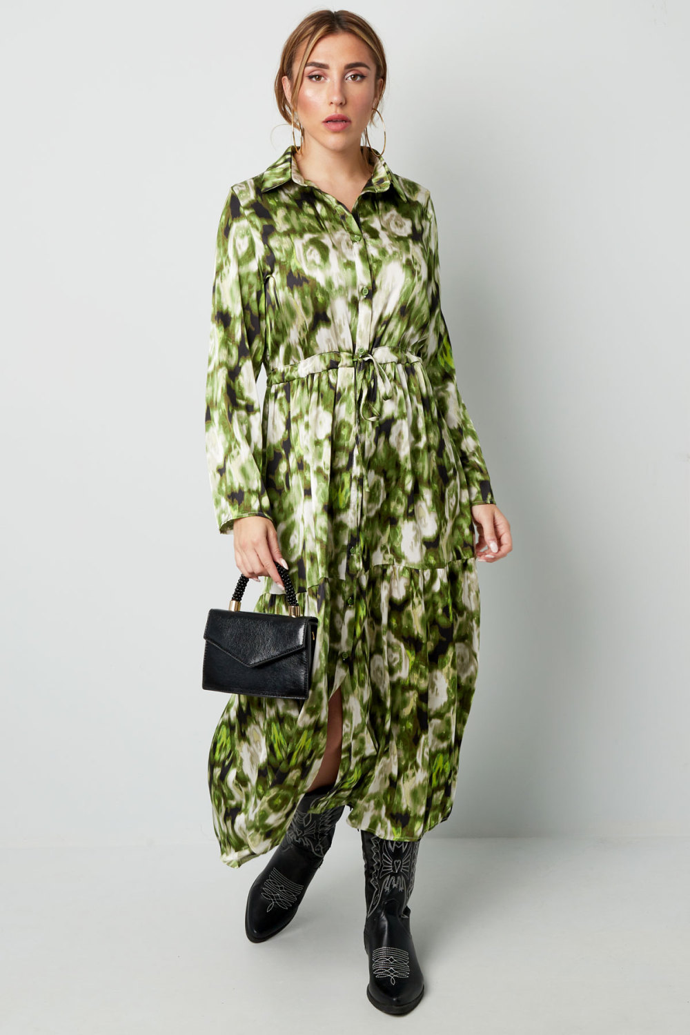 Robe Maxi Femme En Polyester Imprimé Fleur Boutonnée Image3