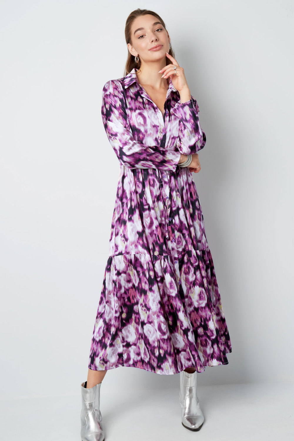 Robe Maxi Femme En Polyester Imprimé Fleur Boutonnée Image4