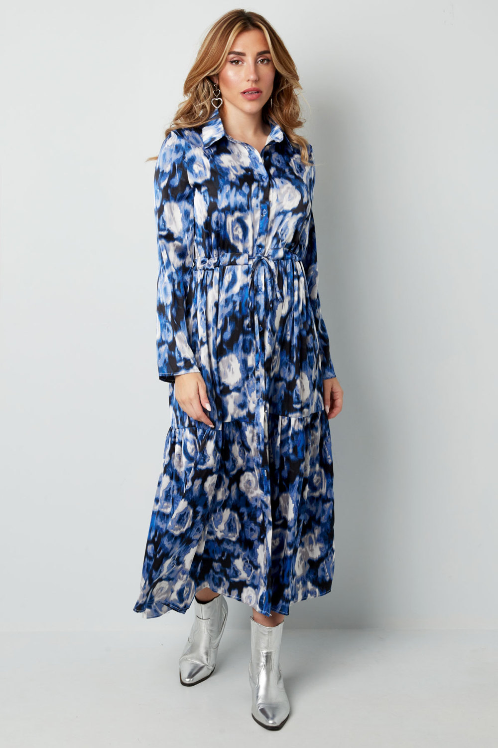 Robe Maxi Femme En Polyester Imprimé Fleur Boutonnée Image7