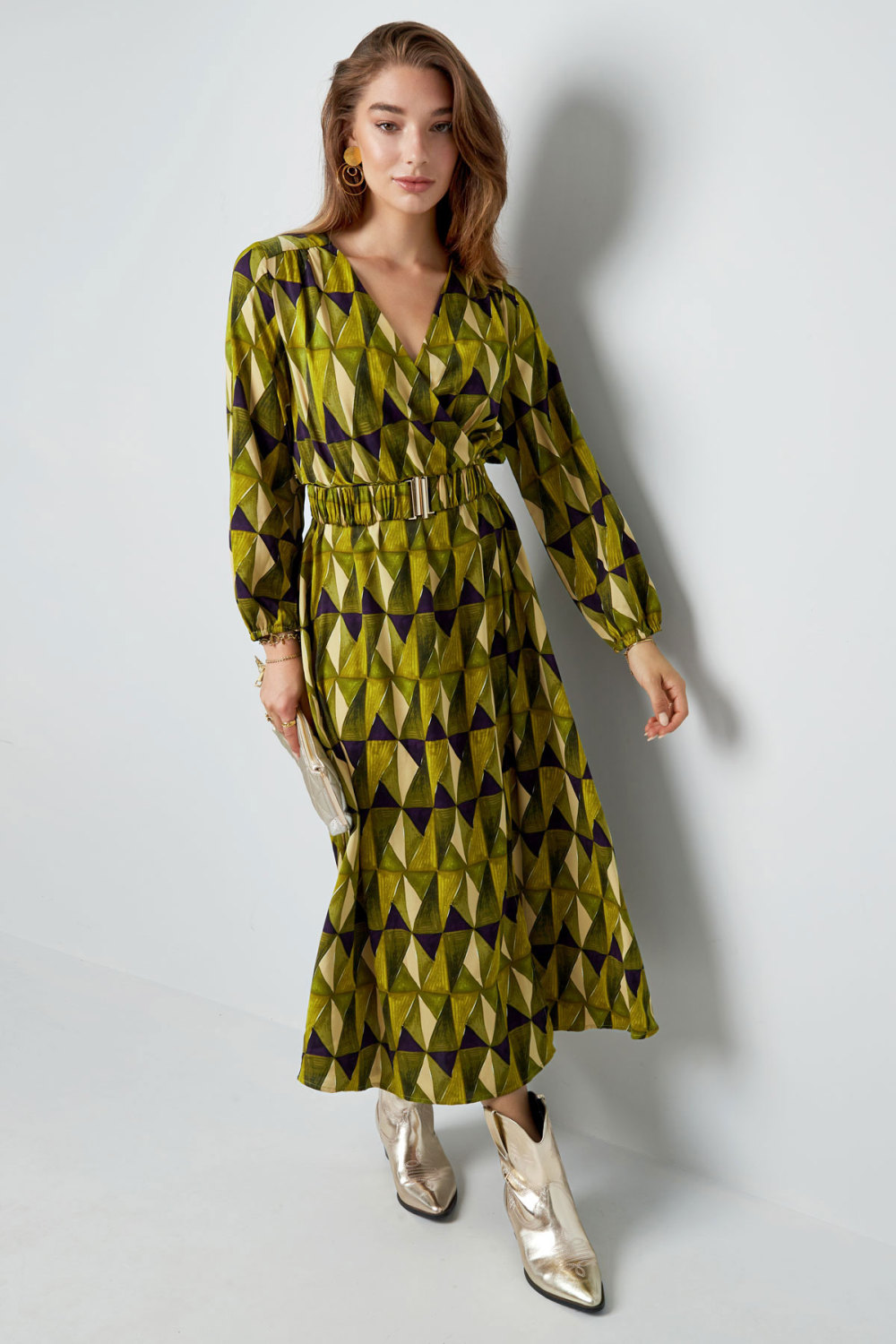 Robe Maxi Femme Polyester Imprimé Géométrique Ceinture Taille h5Image2