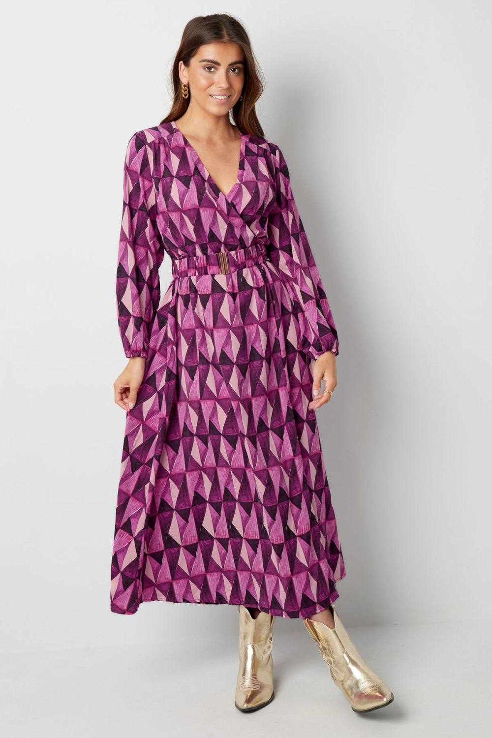 Robe Maxi Femme Polyester Imprimé Géométrique Ceinture Taille Image3