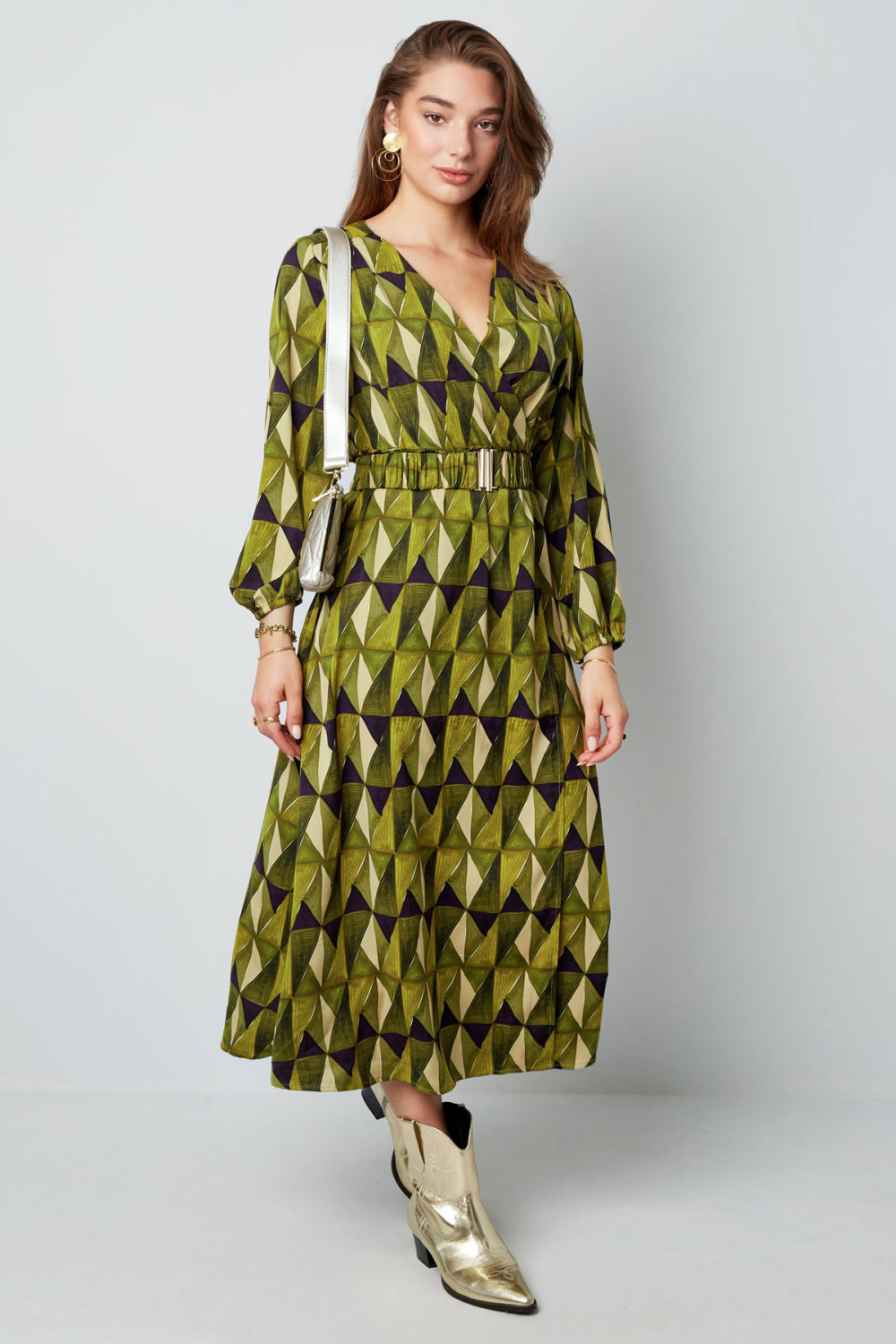 Robe Maxi Femme Polyester Imprimé Géométrique Ceinture Taille h5Image4