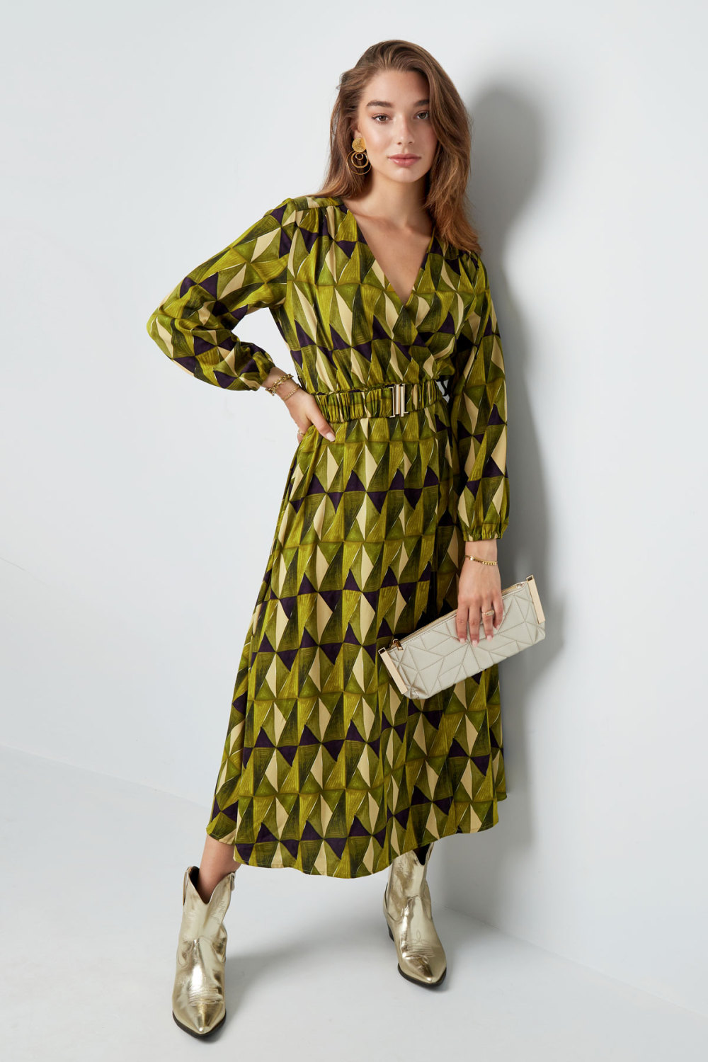 Robe Maxi Femme Polyester Imprimé Géométrique Ceinture Taille h5Image6