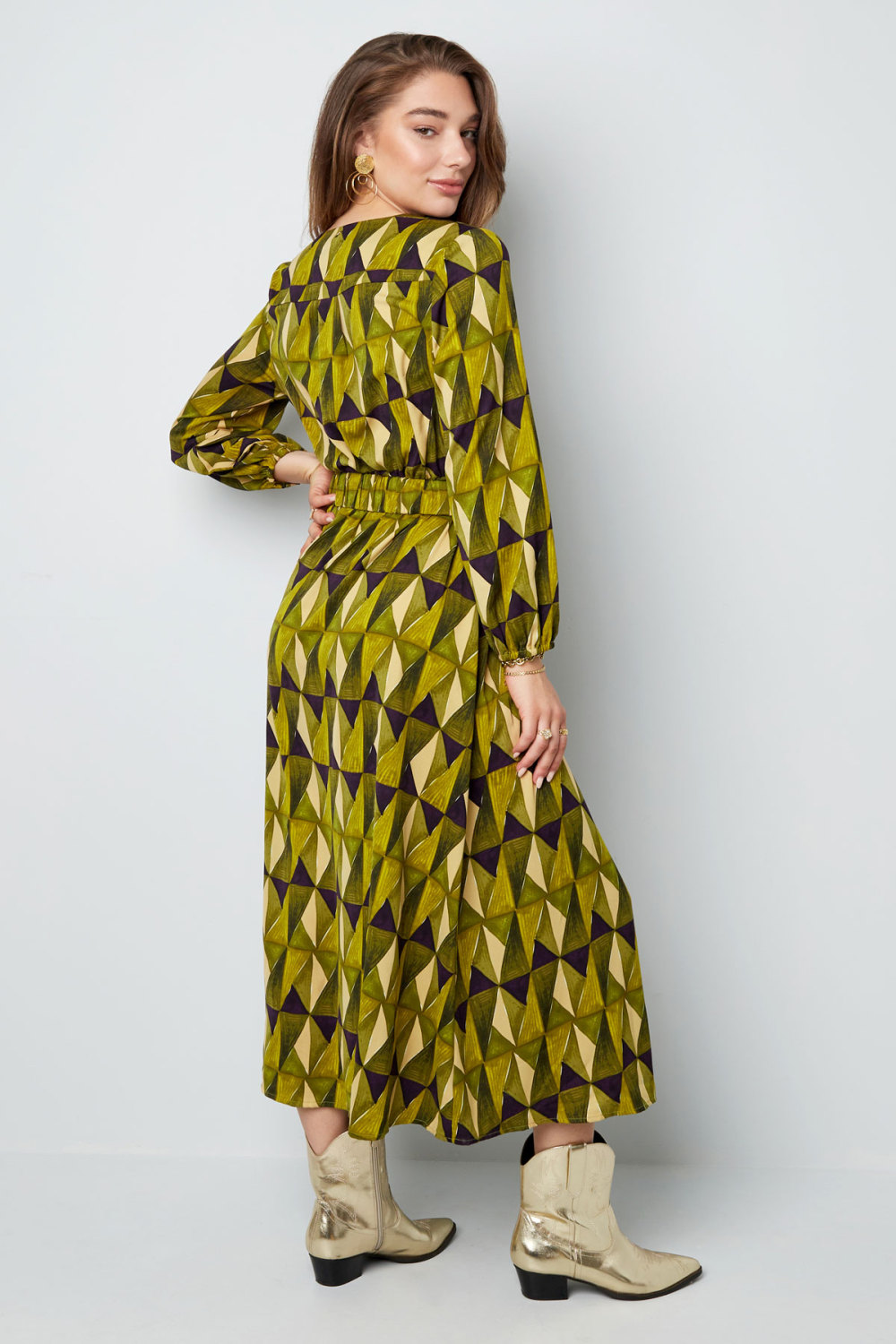 Robe Maxi Femme Polyester Imprimé Géométrique Ceinture Taille h5Image7