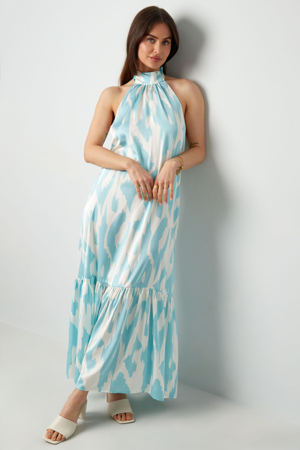 Robe Maxi Femme En Polyester Col Halter Imprimé Ikat h5Image3