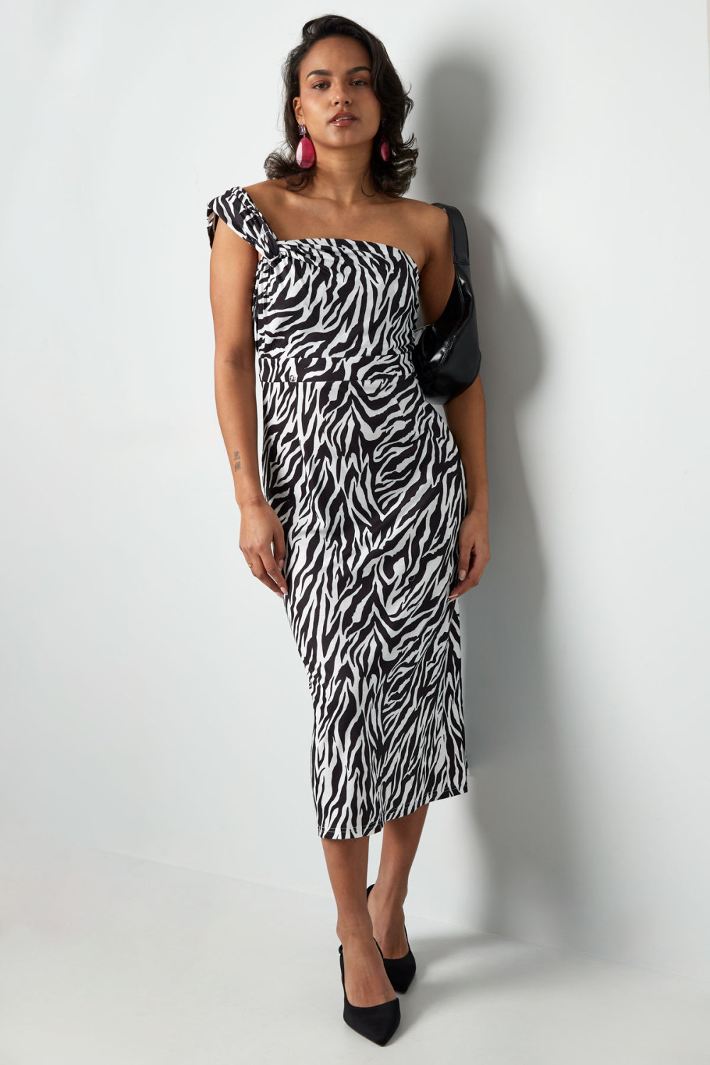 Robe Maxi Femme En Polyester À Épaule Unique Imprimé Zèbre h5Image4