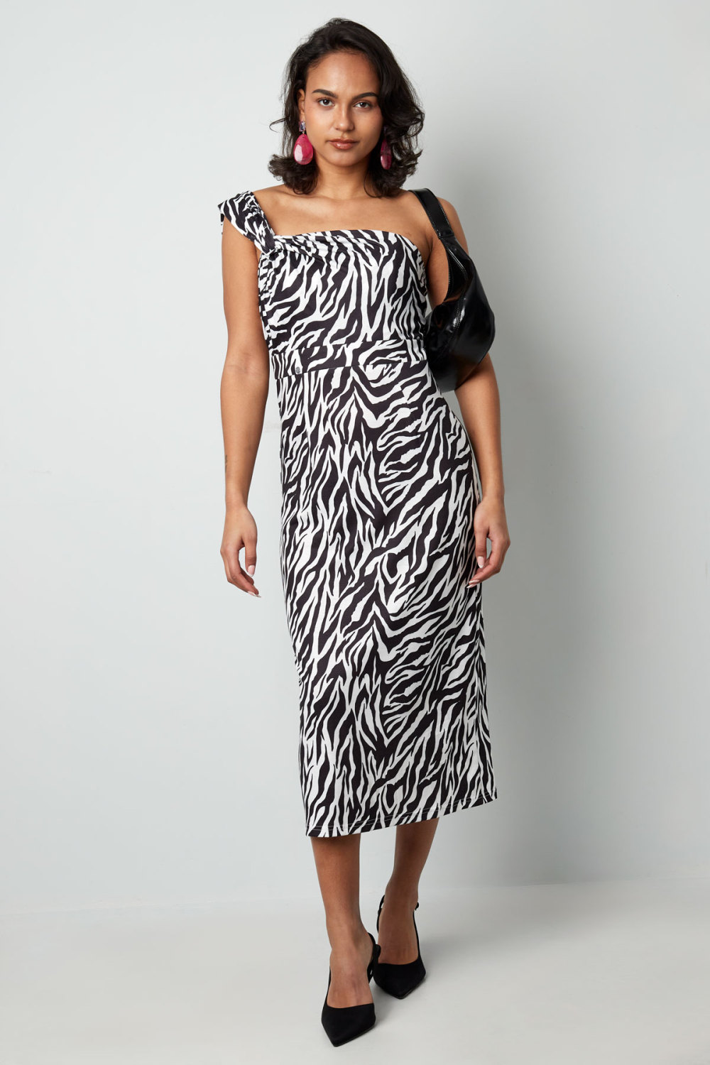 Robe Maxi Femme En Polyester À Épaule Unique Imprimé Zèbre h5Image6