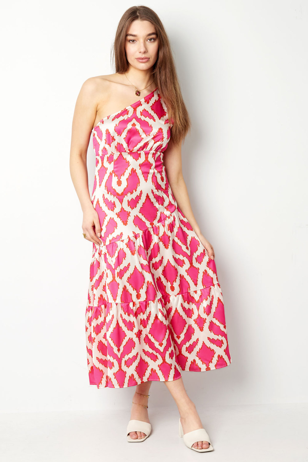 Robe Maxi Femme En Polyester À Épaule Unique Imprimé Géométrique Image2