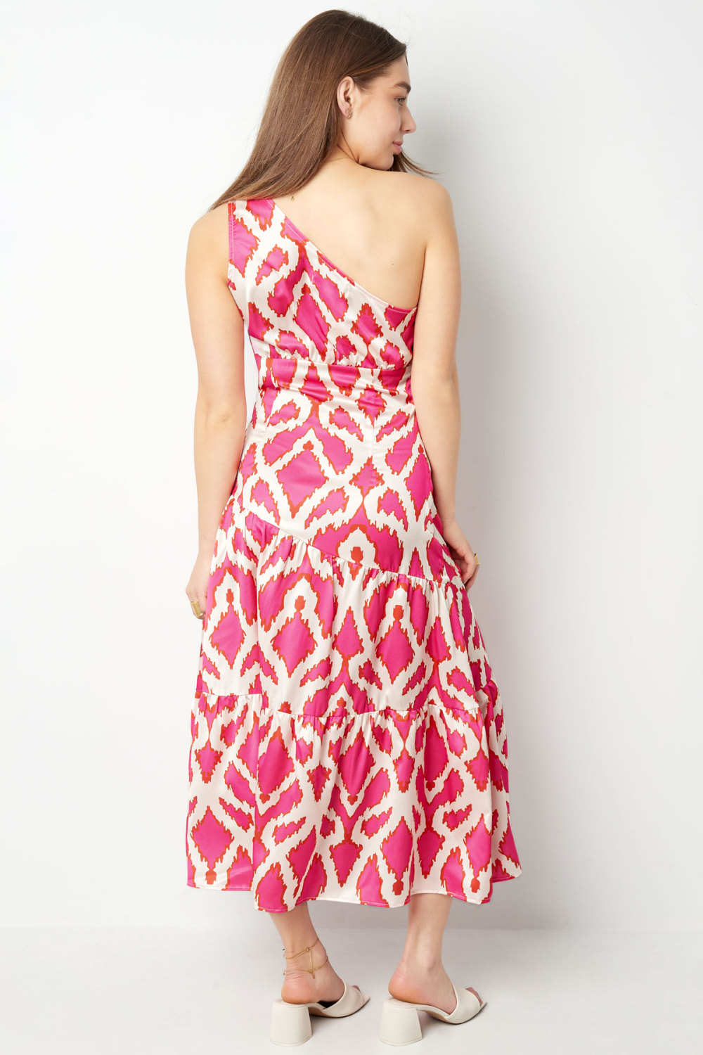 Robe Maxi Femme En Polyester À Épaule Unique Imprimé Géométrique Image6