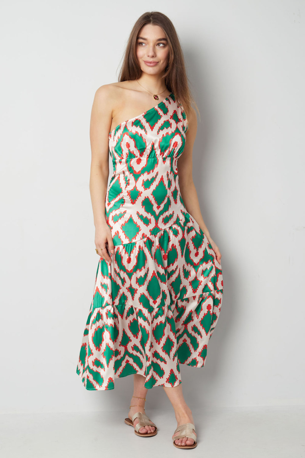 Robe Maxi Femme En Polyester À Épaule Unique Imprimé Géométrique Image3