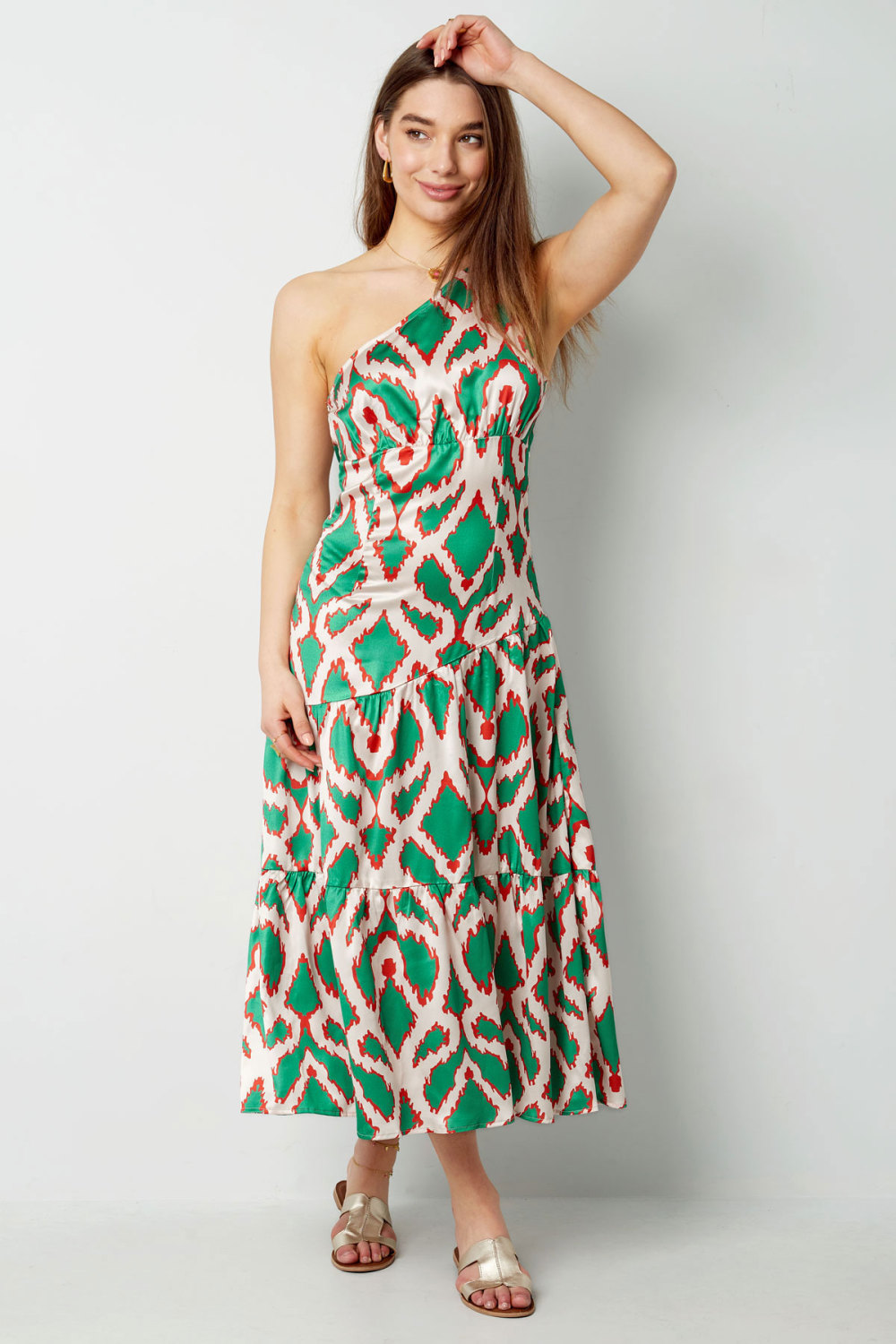 Robe Maxi Femme En Polyester À Épaule Unique Imprimé Géométrique Image5