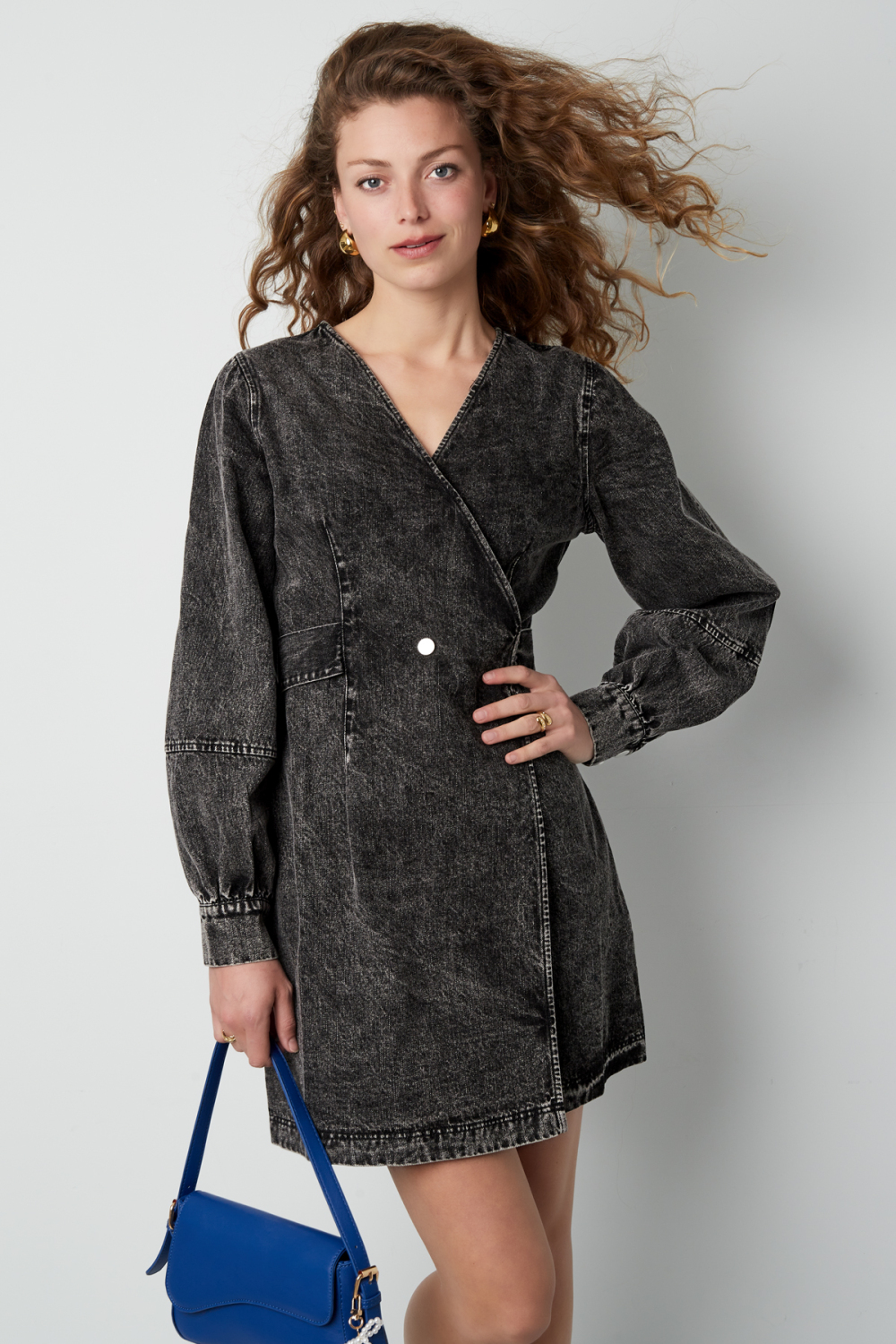 Coton Robe Mini Femme Style Wrap Fermeture À Double Bouton Image2