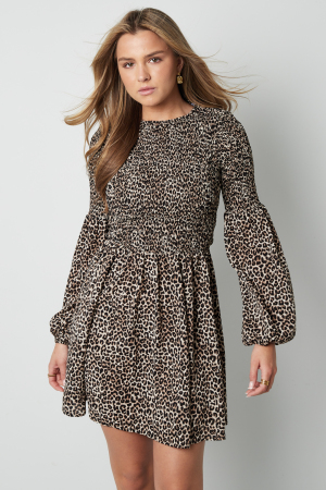 Robe Mini Femme En Polyester Imprimé Léopard Manches Ballon h5 Image2